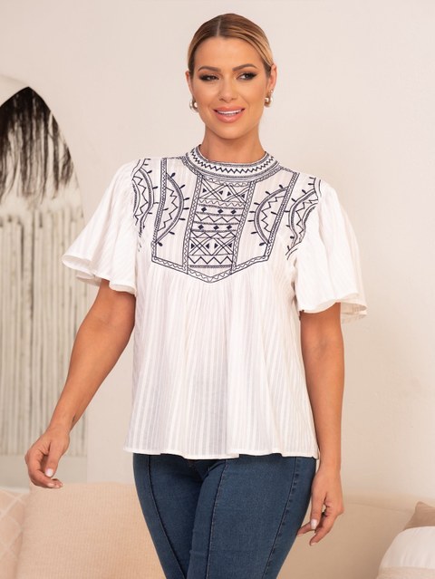 BATA FEMININA BORDADA MANGA ESVOAÇANTE B2021