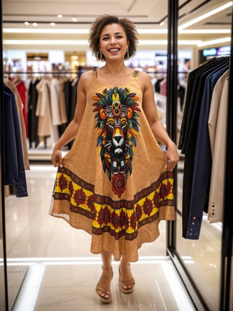 Vestido Trapezio Estampa O Leão Com Bolso L60