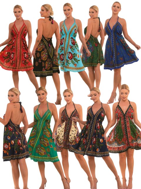 Kit 10 Vestidos Curto Lenço Costa Nua em Viscose