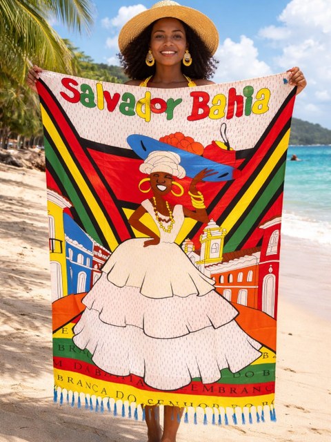 Canga de praia bahiana bahia poliester grande verão