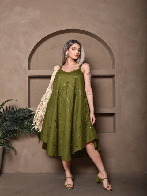 Vestido Longuete Bordado Lisa Moda Verão