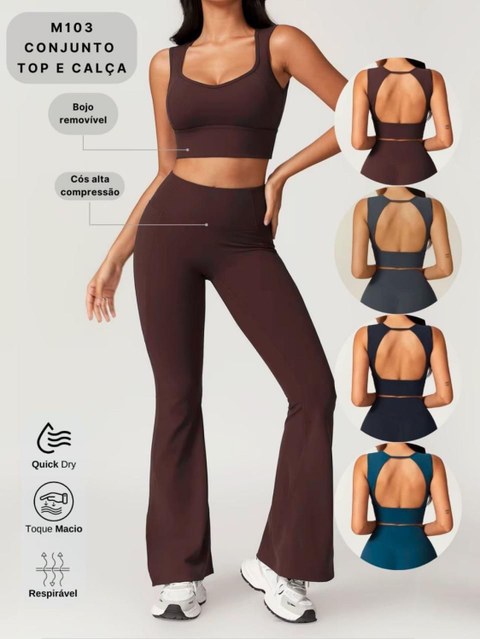 Conjunto de Poliamida Calça Flare e Top com Bojo