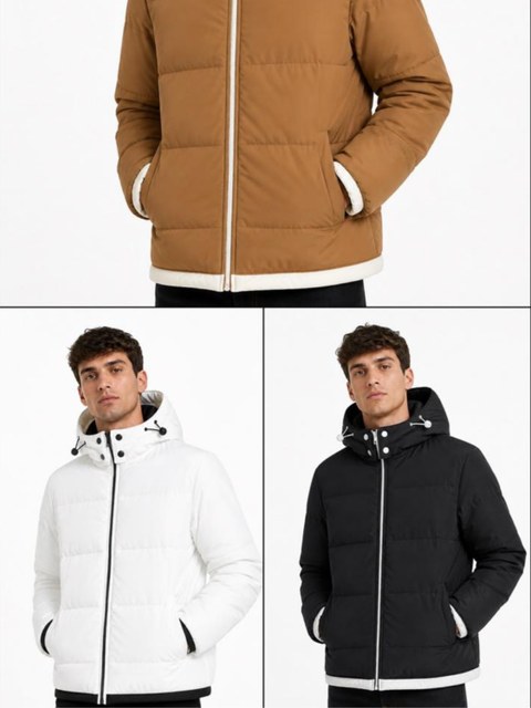 Jaqueta masculina nylon peluciada capuz removivel