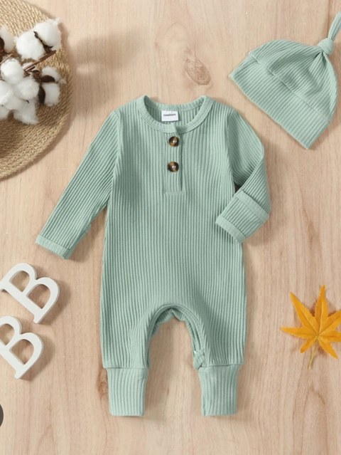 🌿 Macacão Bebê com Touca 💚