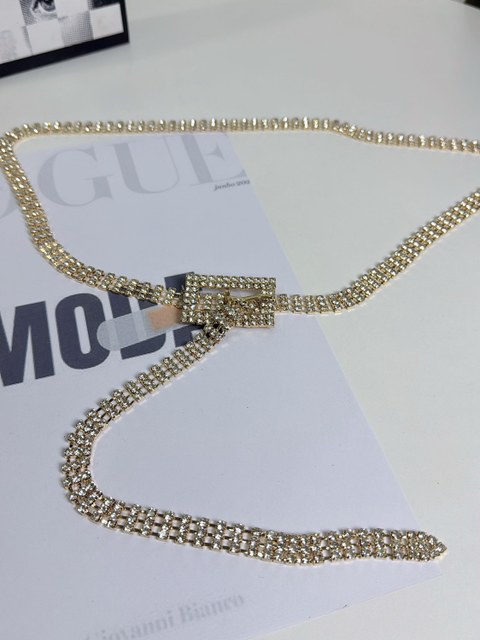 Cinto feminino de verão com três fileiras de diamantes