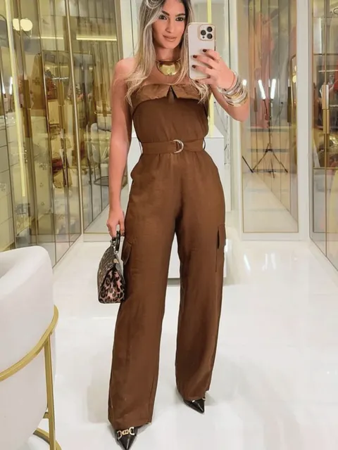 Macacão Feminino Pantalona Tomara que caia com cinto