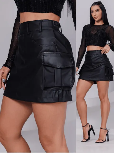 Shorts Saia Courino Feminino Com bolso