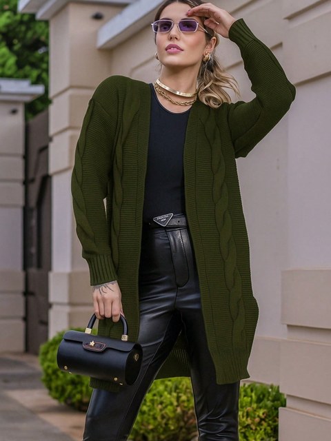 Cardigan Feminino Tranças Manga Longa Tricot