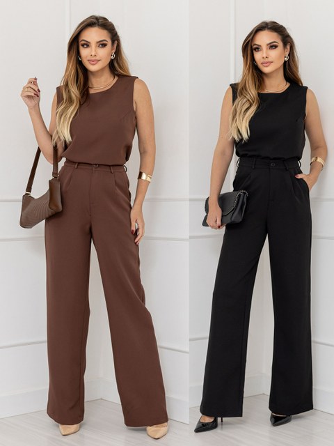 CONJUNTO ALFAIATARIA FEMININO REGATA COM CALCA PANTALONA