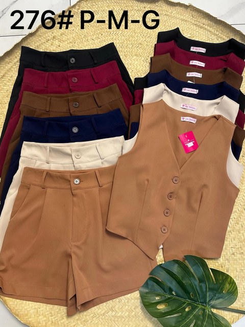 CONJUNTO ALFAIATARIA FEMININO COLETE E SHORT