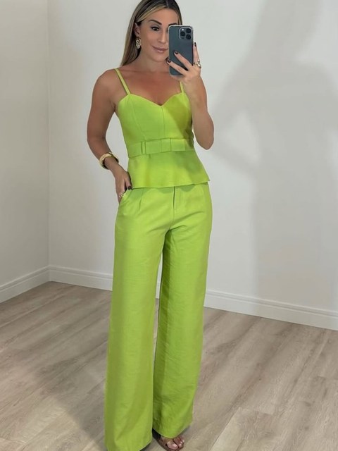 CONJUNTO FEMININO ALFAIATARIA CALCA E ALCA FINA BOJO