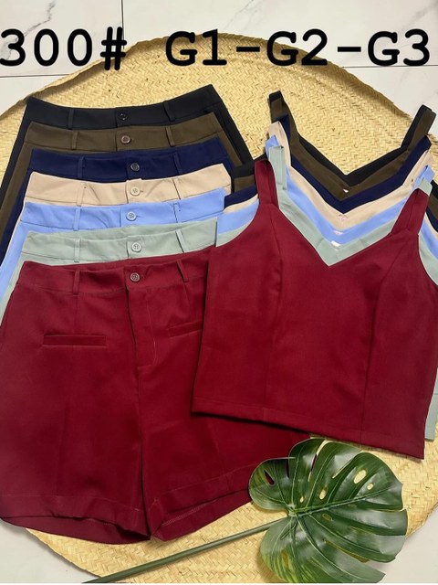 CONJUNTO FEMININO ALFAIATARIA ALCA FINA E SHORT