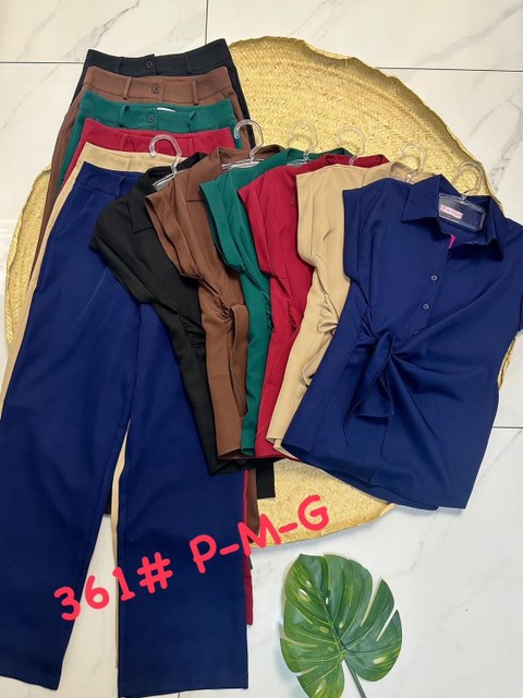 CONJUNTO FEMININO ALFAIATARIA AMARRACAO LATERAL E CALCA