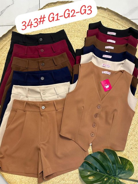 CONJUNTO FEMININO ALFAIATARIA COLETE E SHORT PLUS SIZE