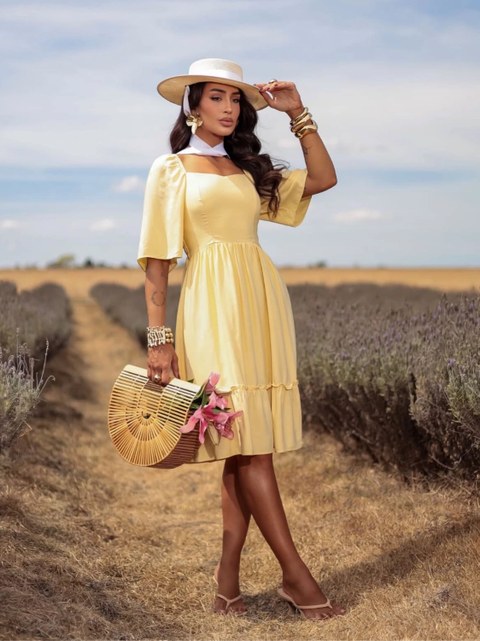 Vestido Feminina Curto De Manga Cintura Alta De Verão.