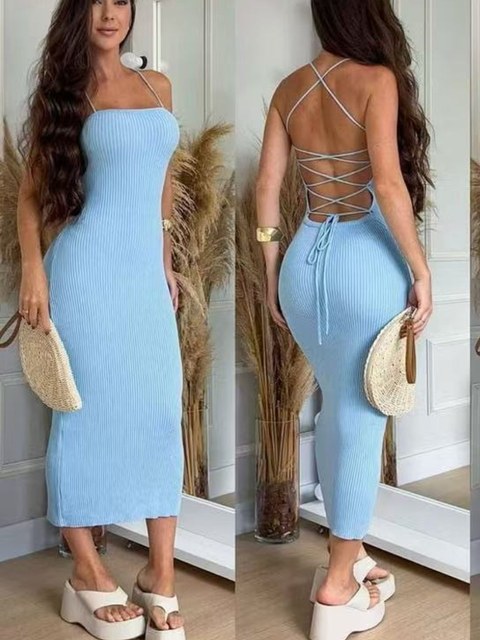 Vestido Midi  Modal Alcinha com Amarração nas Costa