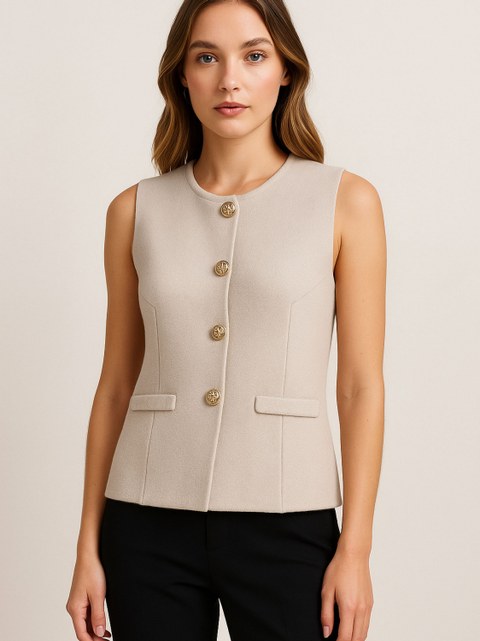 Colete Feminino Modal Sem Mangas com Botões Dourados