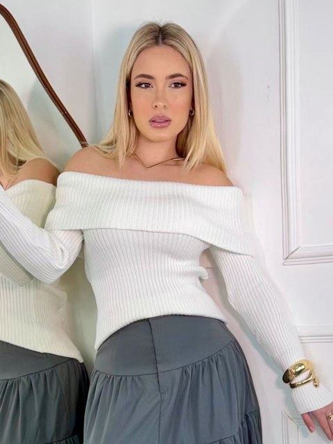 Blusa Feminina Ombro a Ombro em Tricô Modal Canelado
