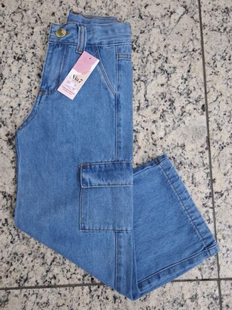 Calça wide leg cargo jeans infantil 4/6/8