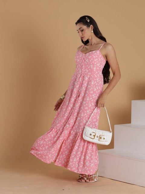 Vestido Midi Floral Com Bojo e Com Forro Botã