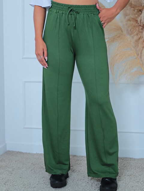 CALÇA PANTALONA MOLETINHO CINTURA ALTA