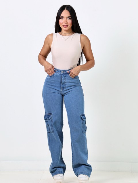 Wide Leg Cargo Denim