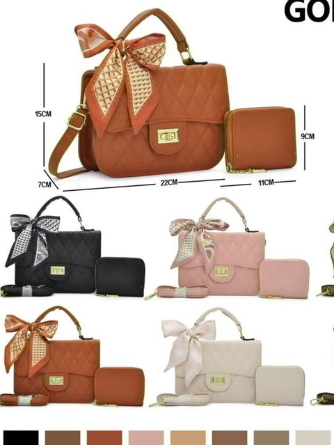 Bolsa feminina casual e elegante com carteira e lenço.22