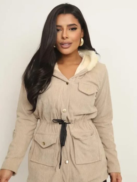 Parka de Veludo Cotelê Casaco Feminino