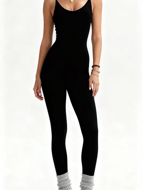 Macacão fitness feminino canelada cintura alta