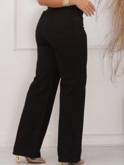 Calça Jeans Feminina Preta Cintura Alta Wideleg