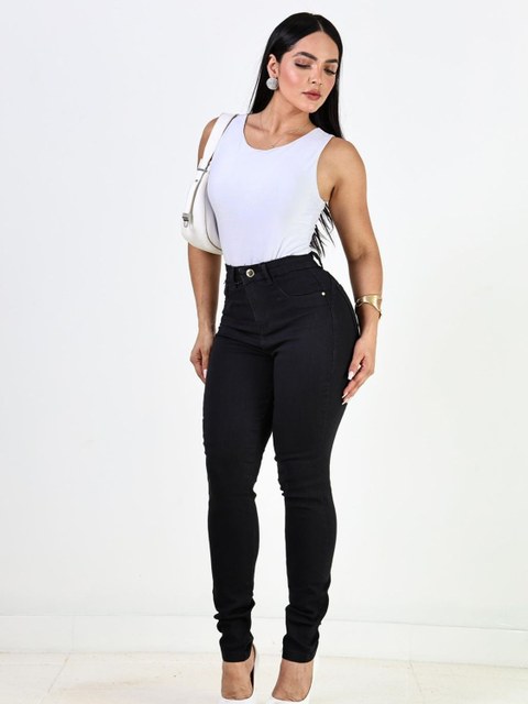 Calça Jeans Preta Feminina Skinny Cintura Alta