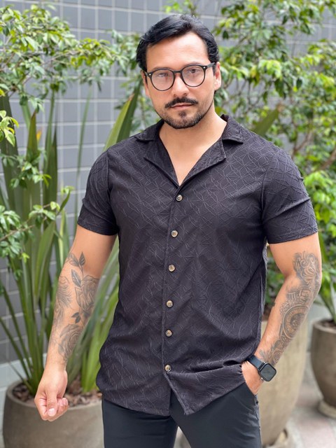 Camisa De Linho Rendada Preto