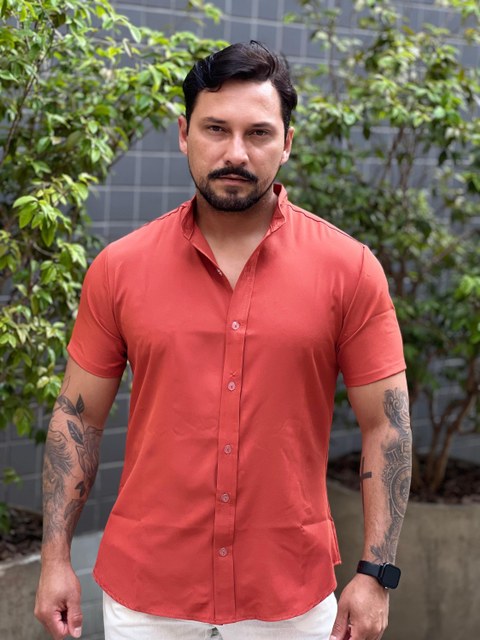 Camisa de Viscose com Elastano Slim Lisa Terracota