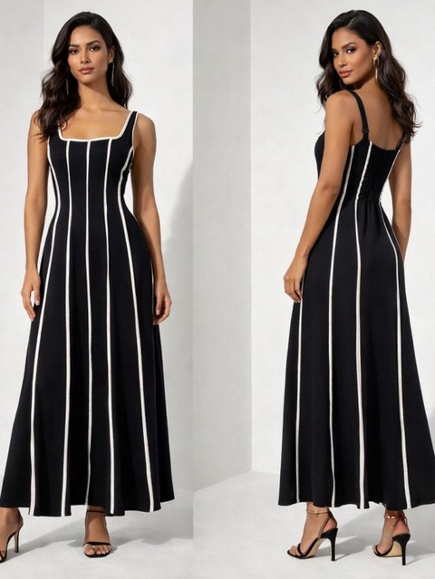 Vestido longo Listrado alfaiataria