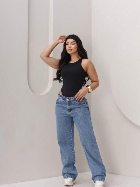 Calça wide Leg jeans feminina cintura alta