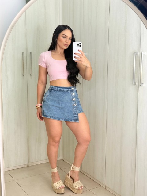Short saia jeans feminino