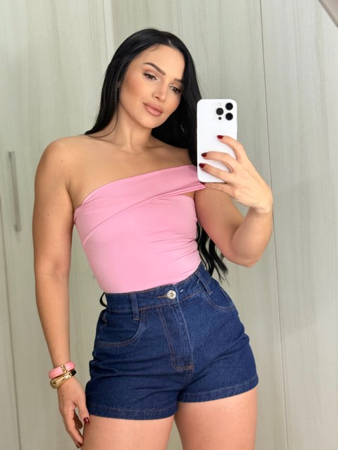Short mon jeans feminino cintura alta