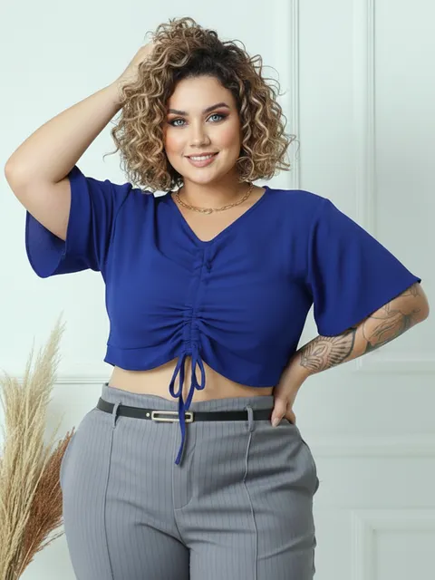 Blusa Cropped Ajustável Plus Size Feminina – Tamanho EXG