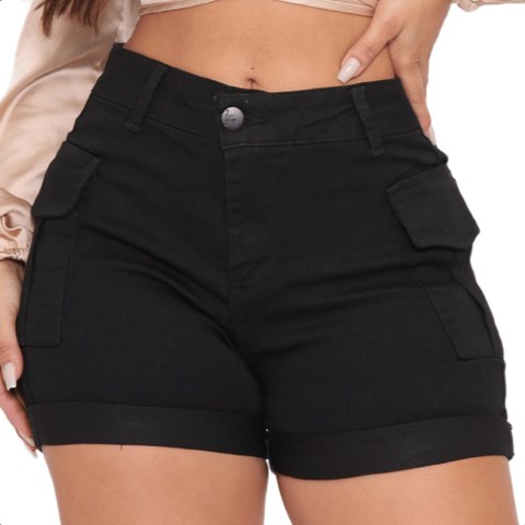 Short Cargo Jeans Feminino Preto