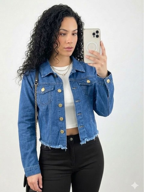 Jaqueta Jeans Feminina Manga Longa Curta jeans Claro