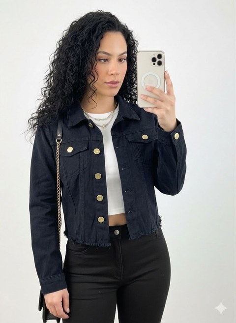 Jaqueta Jeans Feminina Manga Longa Desfiada