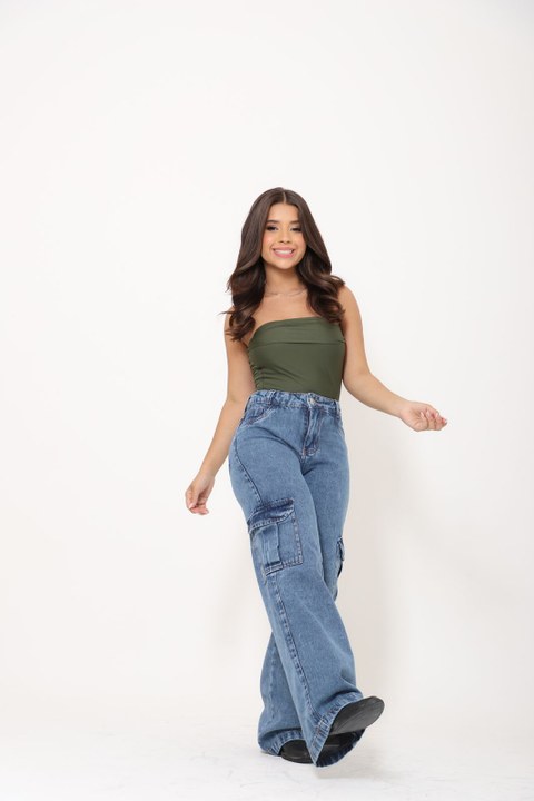 Calça Wid Leg Cargo Juvenil Marmorizada Infantil Jeans Feminina