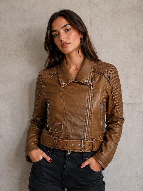 Jaqueta couro feminina sem pelo por dentro