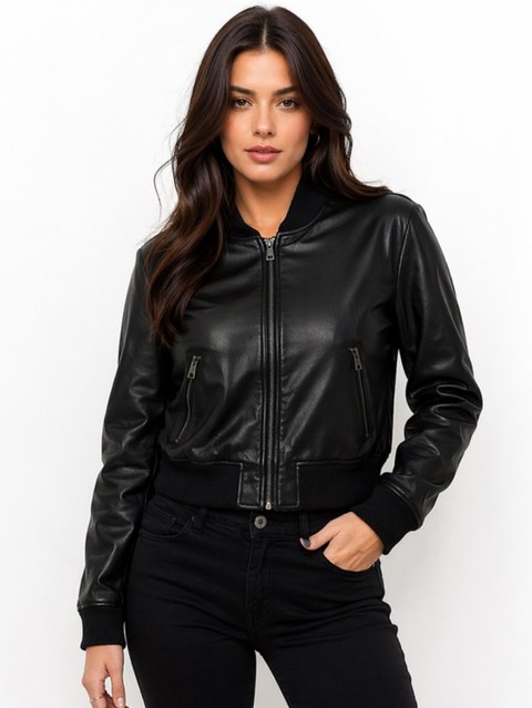 Jaqueta feminina couro sintetico