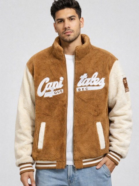 Jaqueta masculina teddy peluciada por dentro