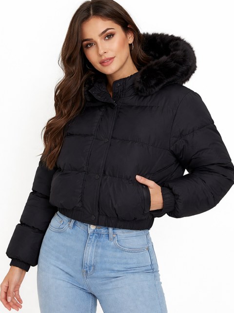 Jaqueta feminina puffer peluciada
