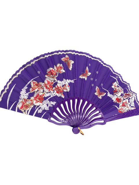 Leque de Mão Dobrável Tecido Estampa Floral Borboleta Kit 12