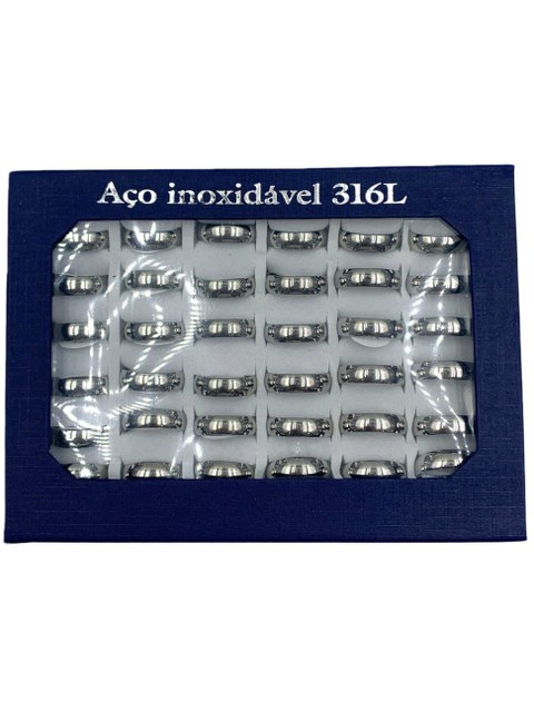 Anel Aliança Aço Inox 316L Prata(M)Abaulado Compromisso 36Un