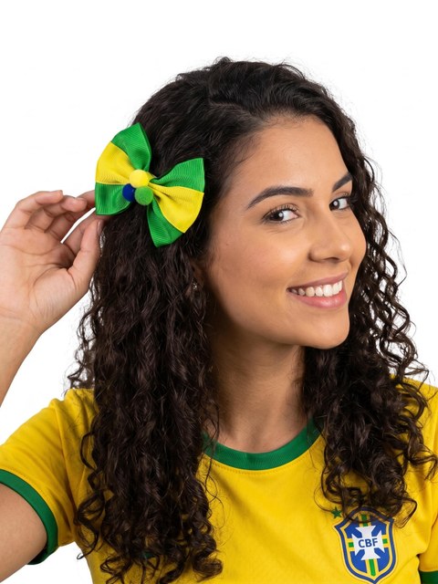 Bico Pato Cabelo Infantil Laco Torcedor Verde Amarelo 12Peça
