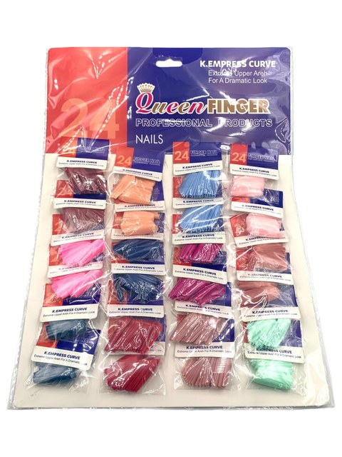 Cartela de Unhas Postiças Longas Lisas Multicores Kit 24